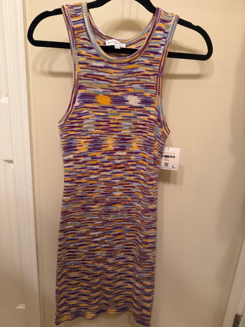 Buttermelon Multicolor Knit Tank Dress - Purple & Yellow Pattern